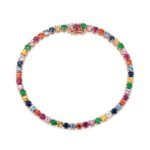 925 Silver Multi Color Gemstone Tennis Bracelet