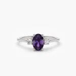925 Silver Amethyst and Diamond 3 Stone Ring - Image 3
