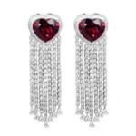 925 Silver Rubellite Hearts with Diamond Fringe Earrings - Image 2