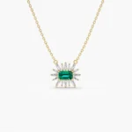 925 Silver Diamond & Emerald Necklace - Image 2