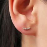925 Silver Diamond Curved Bar Stud Earrings