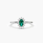 925 Silver Emerald Ring with Halo Diamonds - Image 6