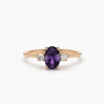 925 Silver Amethyst and Diamond 3 Stone Ring - Image 4