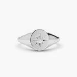 925 Silver Starburst Diamond Signet Ring - Image 4