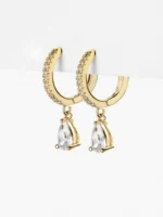 925 Silver Elise Pear Diamond Hoops