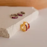 925 Silver Elise Ruby Gemstone Huggies Earrings - Image 3