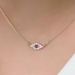 925 Silver Diamond and Ruby Evil Eye Necklace - Image 3