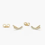 925 Silver Diamond Curved Bar Stud Earrings - Image 4