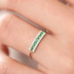 925 Silver Baguette Emerald and Diamonds Ring - Image 4