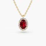 925 Silver Oval Cut Ruby Halo Diamond Necklace