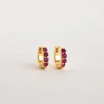 925 Silver Elise Ruby Gemstone Huggies Earrings - Image 7
