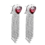 925 Silver Rubellite Hearts with Diamond Fringe Earrings - Image 3
