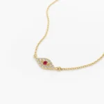 925 Silver Diamond and Ruby Evil Eye Necklace - Image 7
