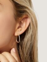 925 Silver Pave Hoop Earrings - Image 2