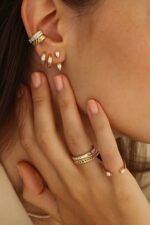 925 Silver Pear Diamond Huggies - Image 2