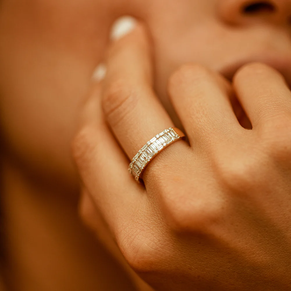 400548_be9d277075424e2284973ed653bec46emv2.webp 925 Silver Baguette & Round Diamond Wedding Band - Image 1