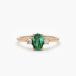 925 Silver Emerald and Diamond 3 Stone Ring - Image 5