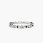 925 Silver Sapphire Art Deco Wedding Ring Band
