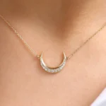 925 Silver Diamond Crescent Moon Necklace - Image 2