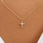 925 Silver Tiny Ball Diamond Cross Necklace