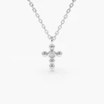 925 Silver Tiny Ball Diamond Cross Necklace - Image 5