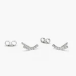 925 Silver Diamond Curved Bar Stud Earrings - Image 5