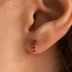 925 Silver Elise Ruby Gemstone Huggies Earrings