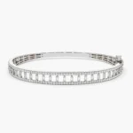 925 Silver Baguette & Round Diamond Bangle Bracelet - Image 3
