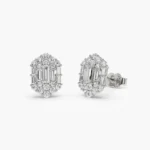 925 Silver Baguette & Round Diamond Hexagon Studs - Image 2