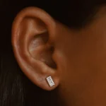 925 Silver Baguette Diamond Bar Earrings - Image 2