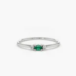 925 Silver Emerald Ring with Diamonds Ring