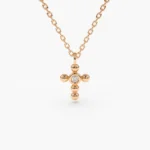 925 Silver Tiny Ball Diamond Cross Necklace - Image 8