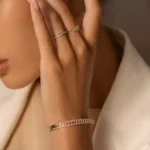 925 Silver Baguette & Round Diamond Bangle Bracelet - Image 7