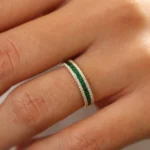 925 Silver Half Eternity Square Emerald Anniversary Ring - Image 7