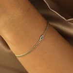 925 Silver Curb Link Emerald Bracelet - Image 4