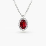 925 Silver Oval Cut Ruby Halo Diamond Necklace - Image 5