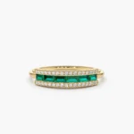 925 Silver Baguette Emerald and Diamonds Ring - Image 2