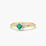 925 Silver Emerald and Diamond Ring