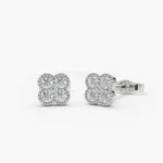 925 Silver Diamond Cluster Floral Studs Earrings - Image 2