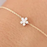 925 Silver Diamond Flower Charm Bracelet - Image 3