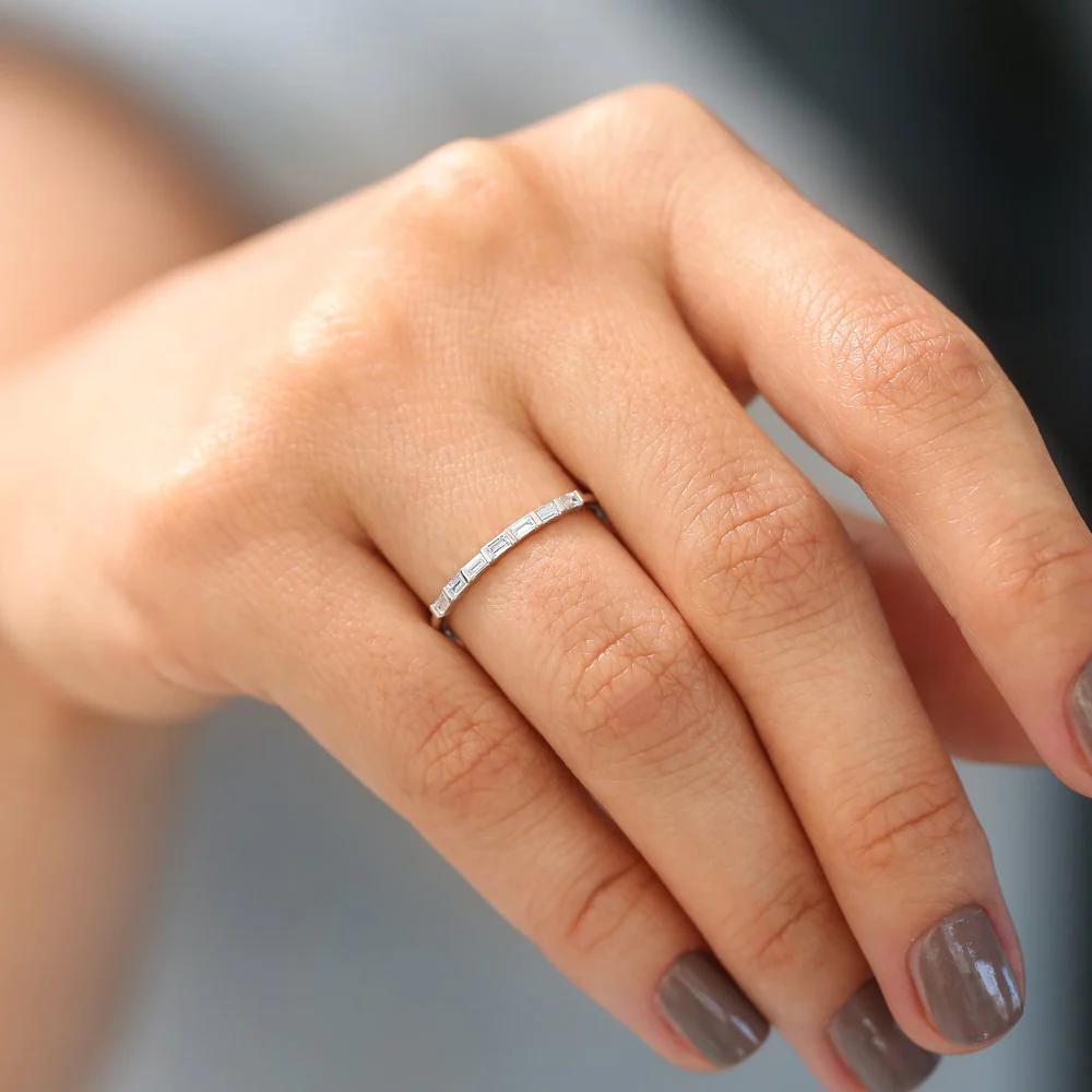 400548_e7a35b7f107142fdaca599cfaff47f58mv2.webp 925 Silver 7 Stone Baguette Diamond Wedding Ring - Image 1