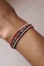 925 Silver Multi Color Gemstone Tennis Bracelet - Image 2