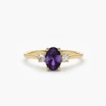 925 Silver Amethyst and Diamond 3 Stone Ring - Image 5
