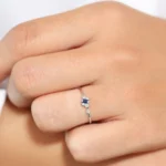 925 Silver Slanted Baguette Sapphire Ring