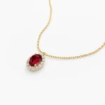 925 Silver Oval Cut Ruby Halo Diamond Necklace - Image 3