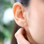 925 Silver Diamond Bar Stud Earrings - Image 3