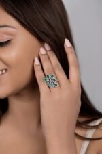 925 Silver Emerald Cocktail Ring - Image 3