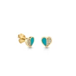 925 Silver Diamond Heart With Stone Inlay Stud