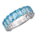 925 Silver Emerald Cut Blue Topaz 3/4 Band - Image 2