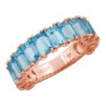 925 Silver Emerald Cut Blue Topaz 3/4 Band